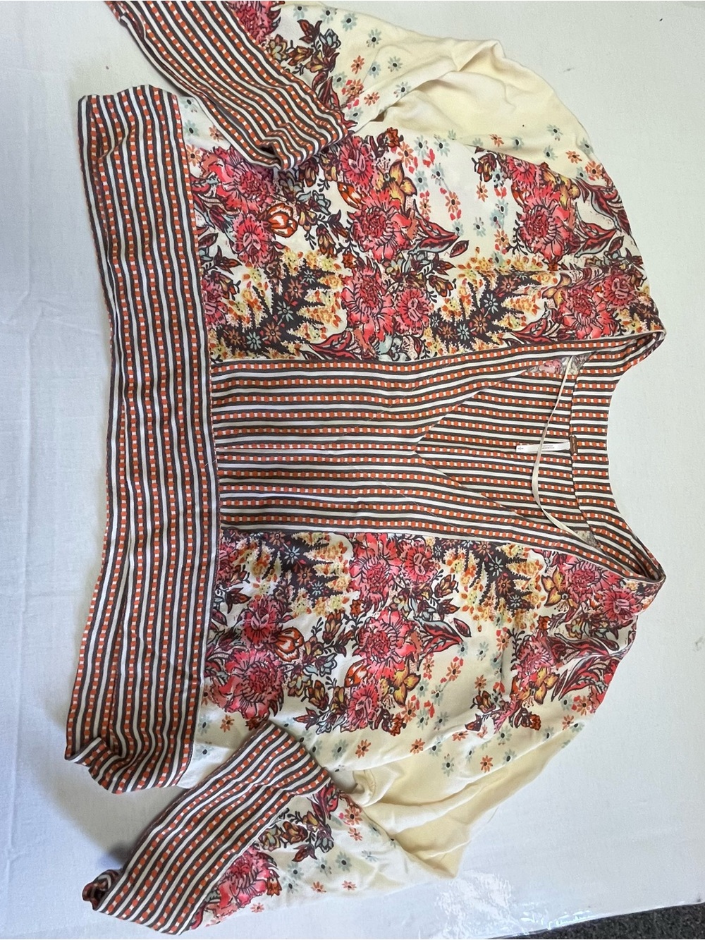 Free People Floral Cream and Brown Boho Long Sleeve Top - Picture 10 of 14